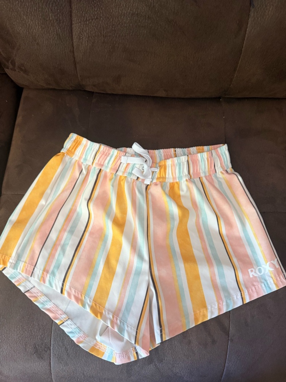 Roxy Pastel Stripe Beach Shorts in Yellow, Pink, Blue